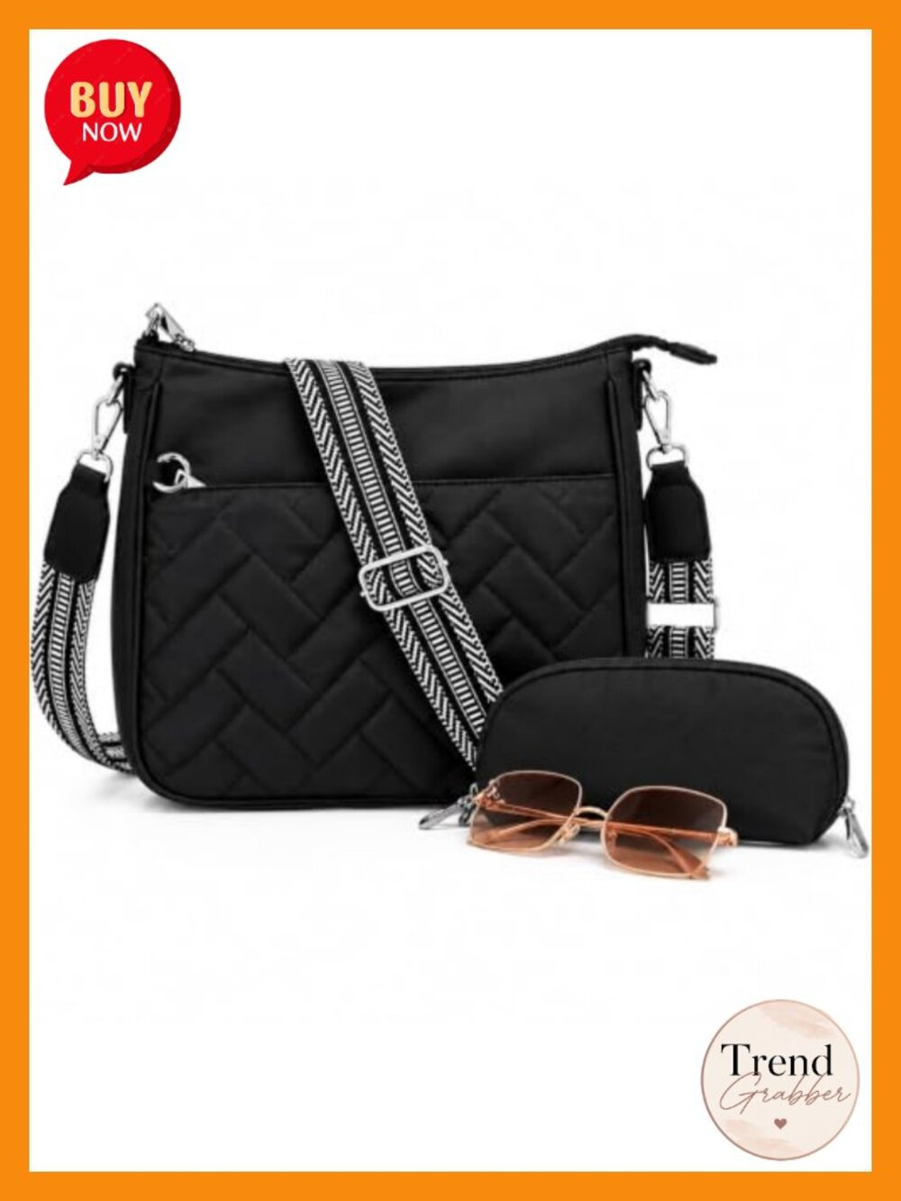 RFID Anti Theft Quilted Nylon Crossbody Hobo Bag with Card Slots